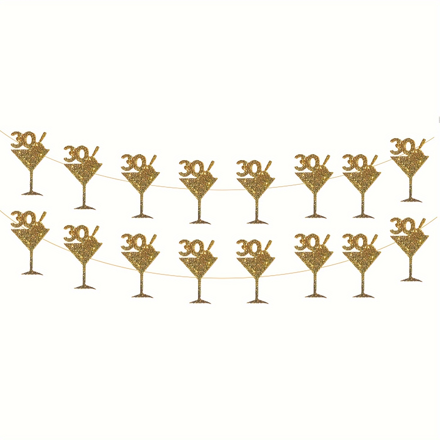 Image of 30th Birthday Party Wine Glass Banner, 16pcs Party Decorations, Golden Glitter Hard Cardstock, Suitable For Birthday Parties, Unisex, Martini Theme