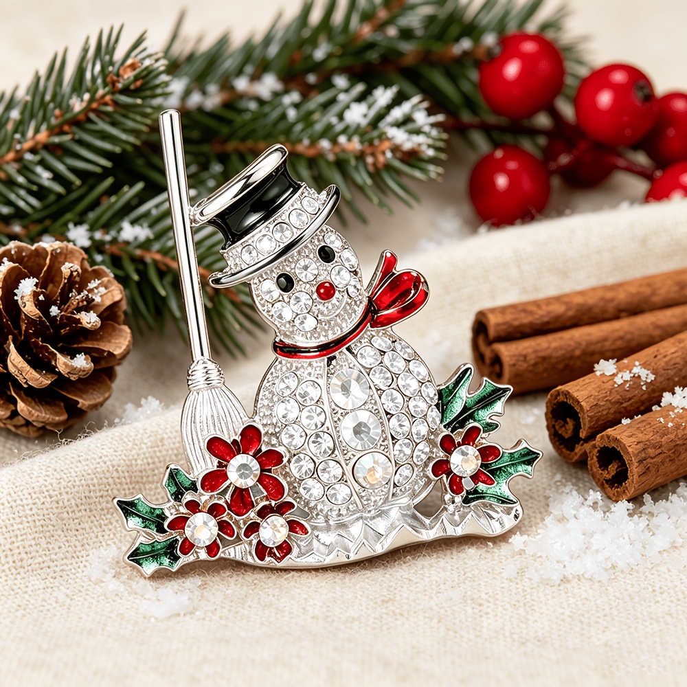TEMU Broche Noël Bébé et Balai, Design Ludique, Émail Multicolore avec Strass Étincelants, et , Confortable à , Unisexe et Polyvalente, Parfaite pour