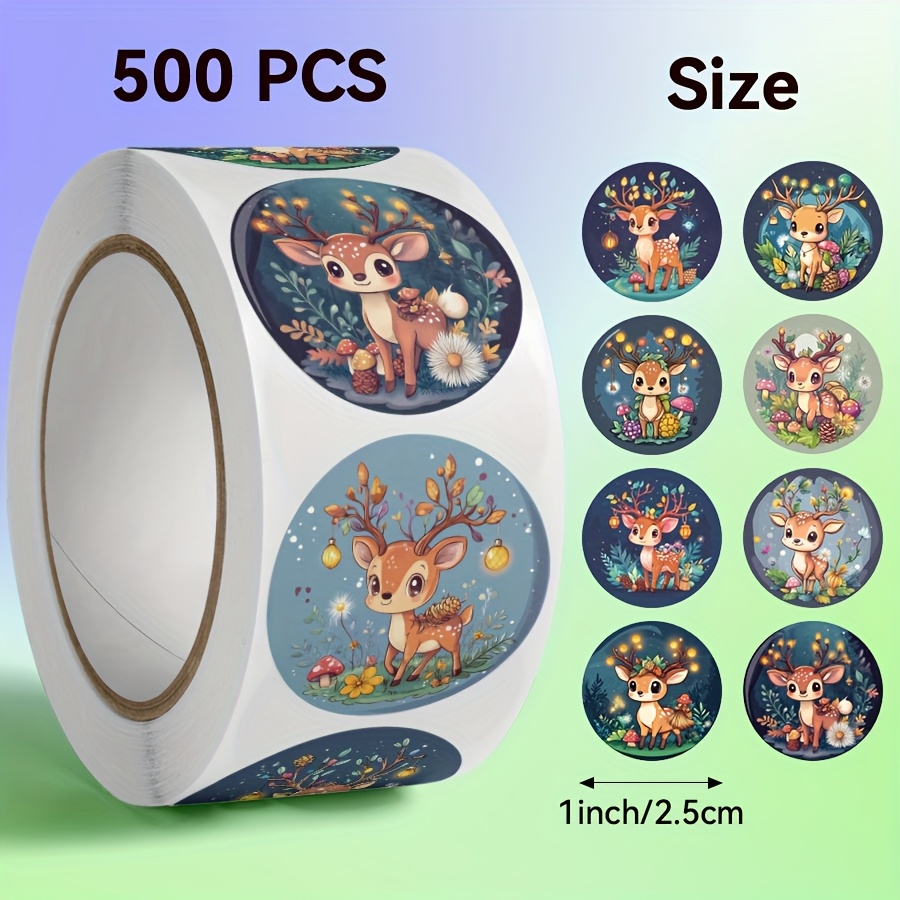 Image of 500pcs Forest Deer Stickers, Christmas, Cute Animal Patterns, Reindeer, Cartoon Designs, Christmas Gift, Sticker, Gift Box Decoration