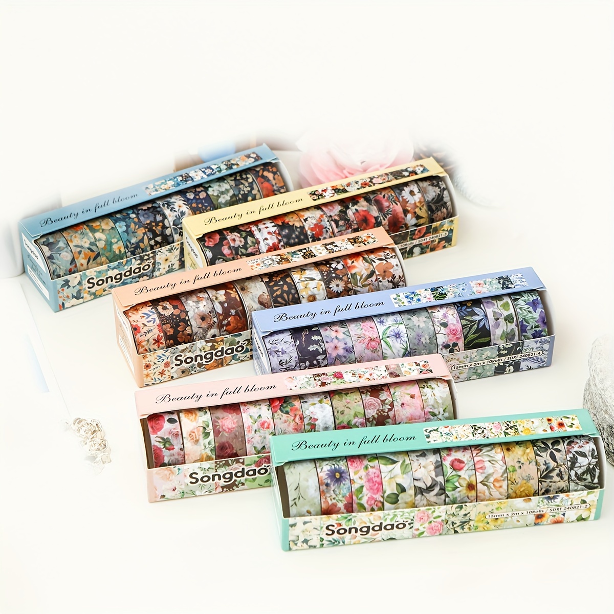 

10 Rolls Of Hand Account And Paper Tape Flower And Plant Series Decorative Stickers And Tape Suitable For Notebooks, Scrapbooks, And Photo Album Decorations