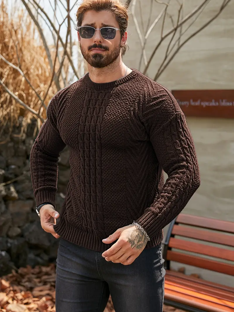 mens winter warm knit sweater soft round neck long sleeve casual pullover solid color beige navy machine washable thick sweater jacket for cold weather office casual attire Product details 24