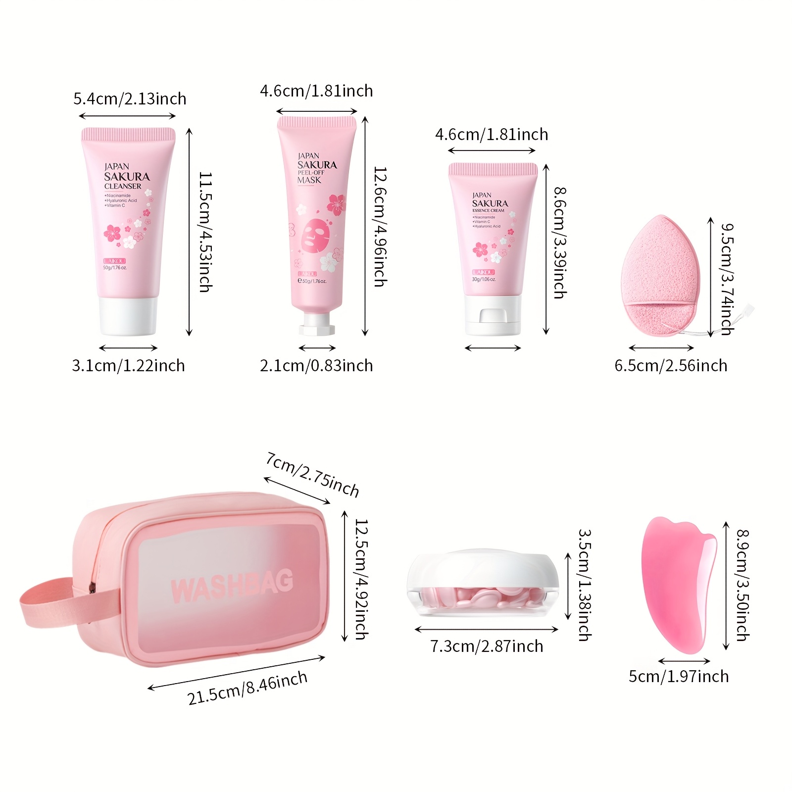 sakura washbag 7pcs set facial wash 1 76oz cleansing puff - Temu