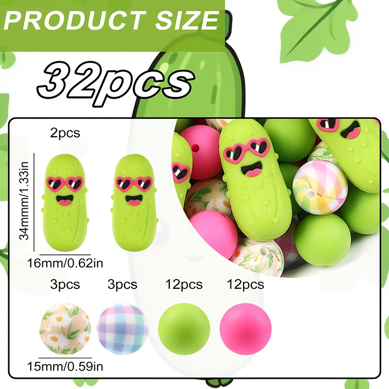 TEMU 32pcs Perles de silicone 3D mignonnes - Perles focales en silicone, Design tendance, Perles pour la fabrication de bijoux, Parfait pour , les