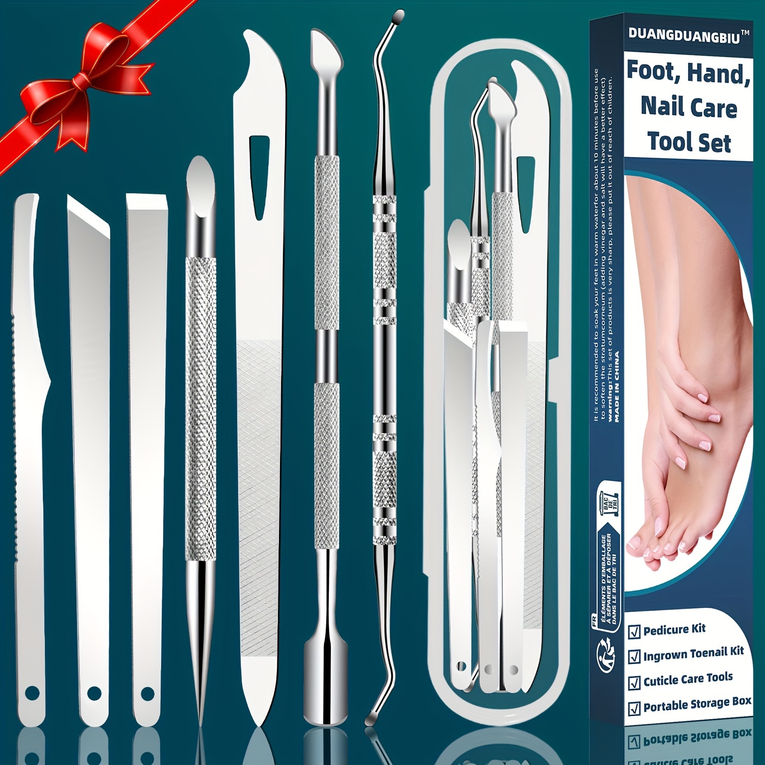 Image of 7pcs Manicure & Pedicure Kit - Professional Stainless Steel Nail Care Set For Hand, Foot, Cuticle, Unscented - Ingrown Toenail Tools, Perfect Christmas Gift, Duangduangbiu