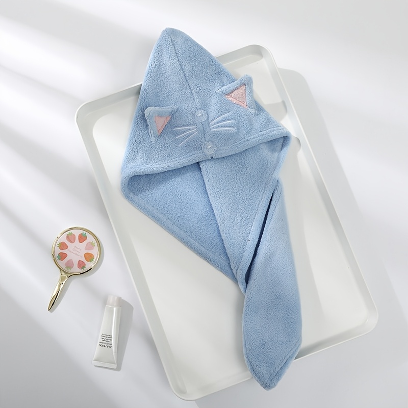 TEMU 1pc Women's Cute Cat Ear Hair Towel - Microfiber Hair Drying , Highly Absorbent Post-swim Shower , Suitable For Bathing, Showering, And Wet Hair