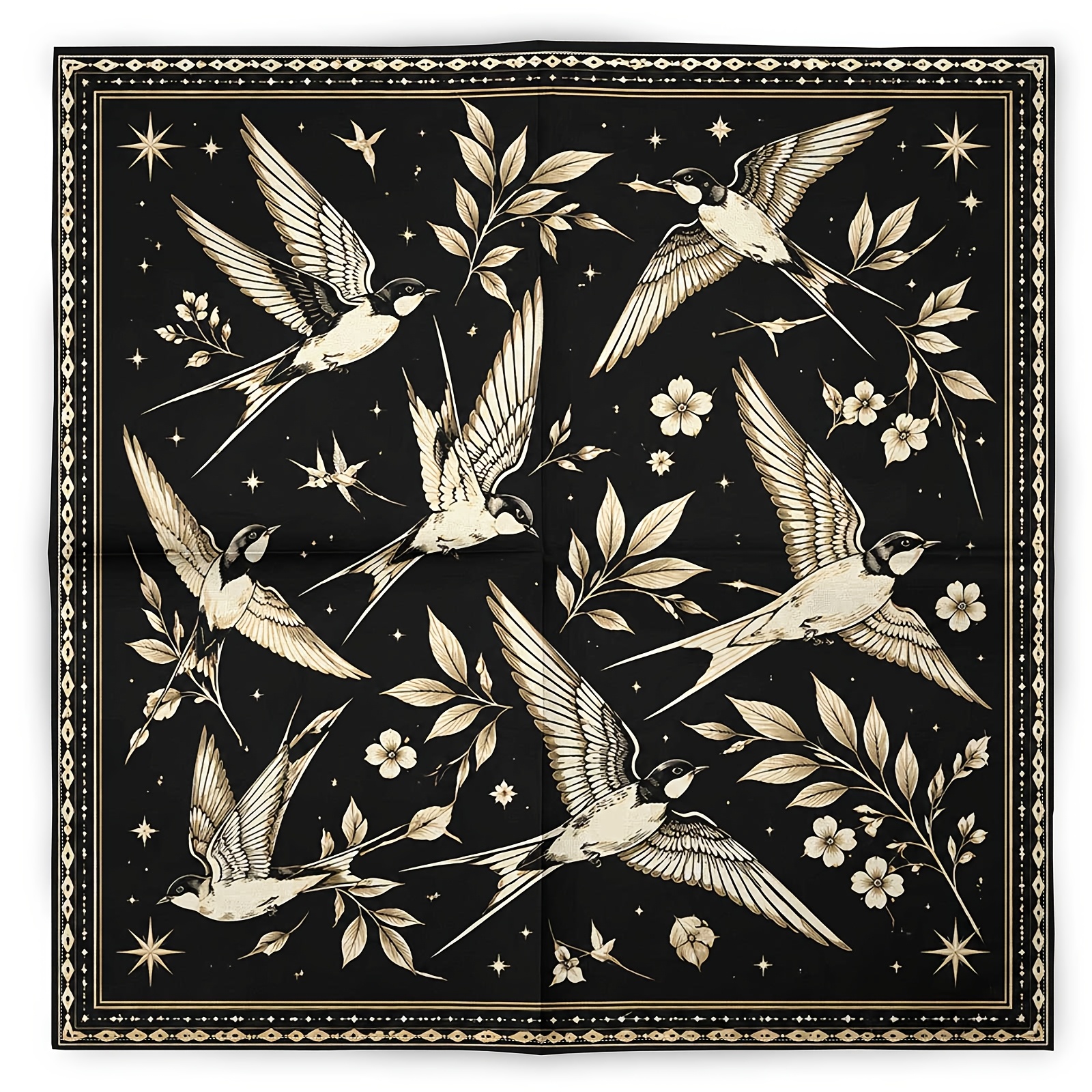 TEMU Écharpe et cache-col mode vintage portant une branche, Foulard tendance hip-hop à feuilles étoilées et florales, Bandana de sport et foulard