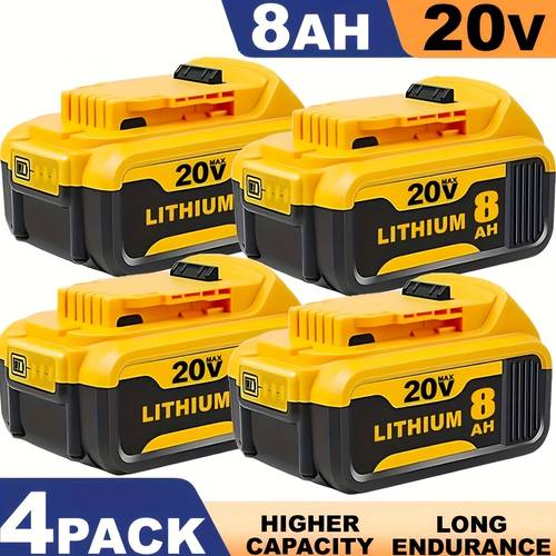 1 2 4 pack for dewalt 20v 8 0ah lithium replacement high capacity 8000mah compatible with dcb200 dcb201 dcb206 dcb210 dcd dcf dcg tools 3 indicator over current over protection no memory effect long lasting for cordless power tools rechargeable batteries power energy battery pack home