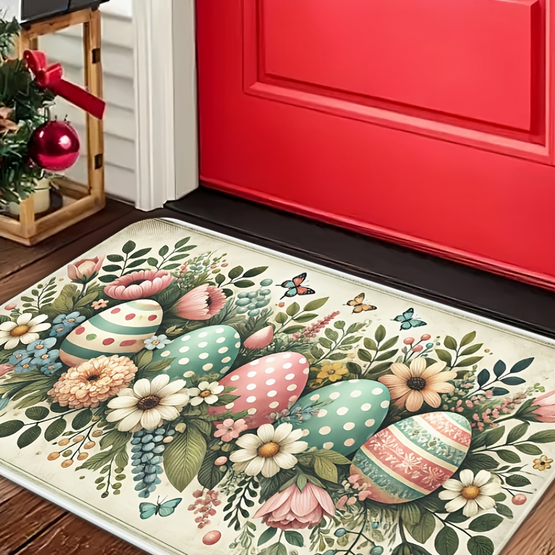 

1pc And Flannel Door Mat, Non-slip Rectangle Washable Carpet, 1.2cm Thick, Indoor/outdoor Use For Bathroom, Kitchen, Bedroom, Office - Polyester Knitted Decorative Absorbent Rug Lock