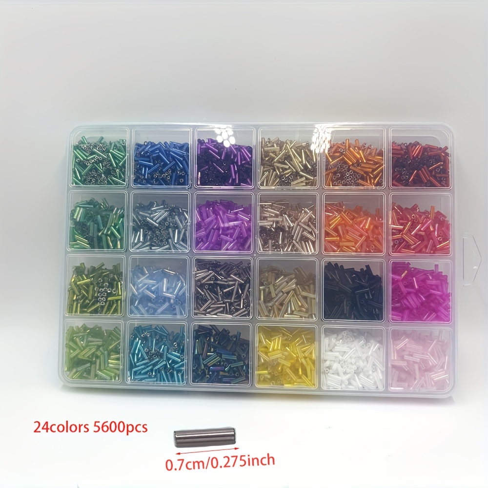 TEMU 5600pcs 7mm Long Glass Tube Beads, 24 Colors Bohemian Style, For Diy Bracelets, Necklaces, Crafting, Jewelry Making, Art Supplies, Diy Bead