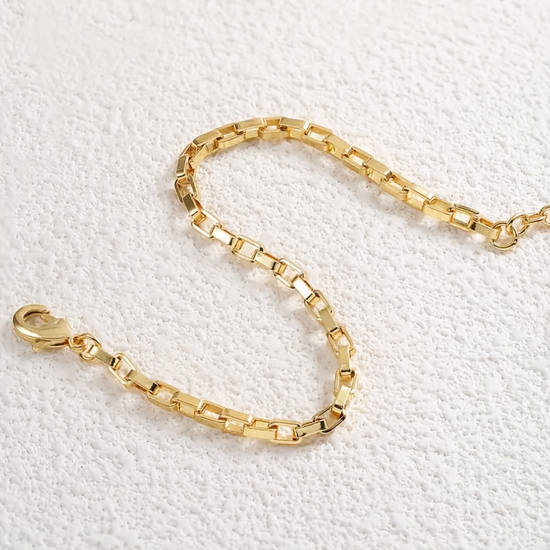 Women's Elegant Golden-Tone Stainless Steel Thin Rectangular Chain Bracelet