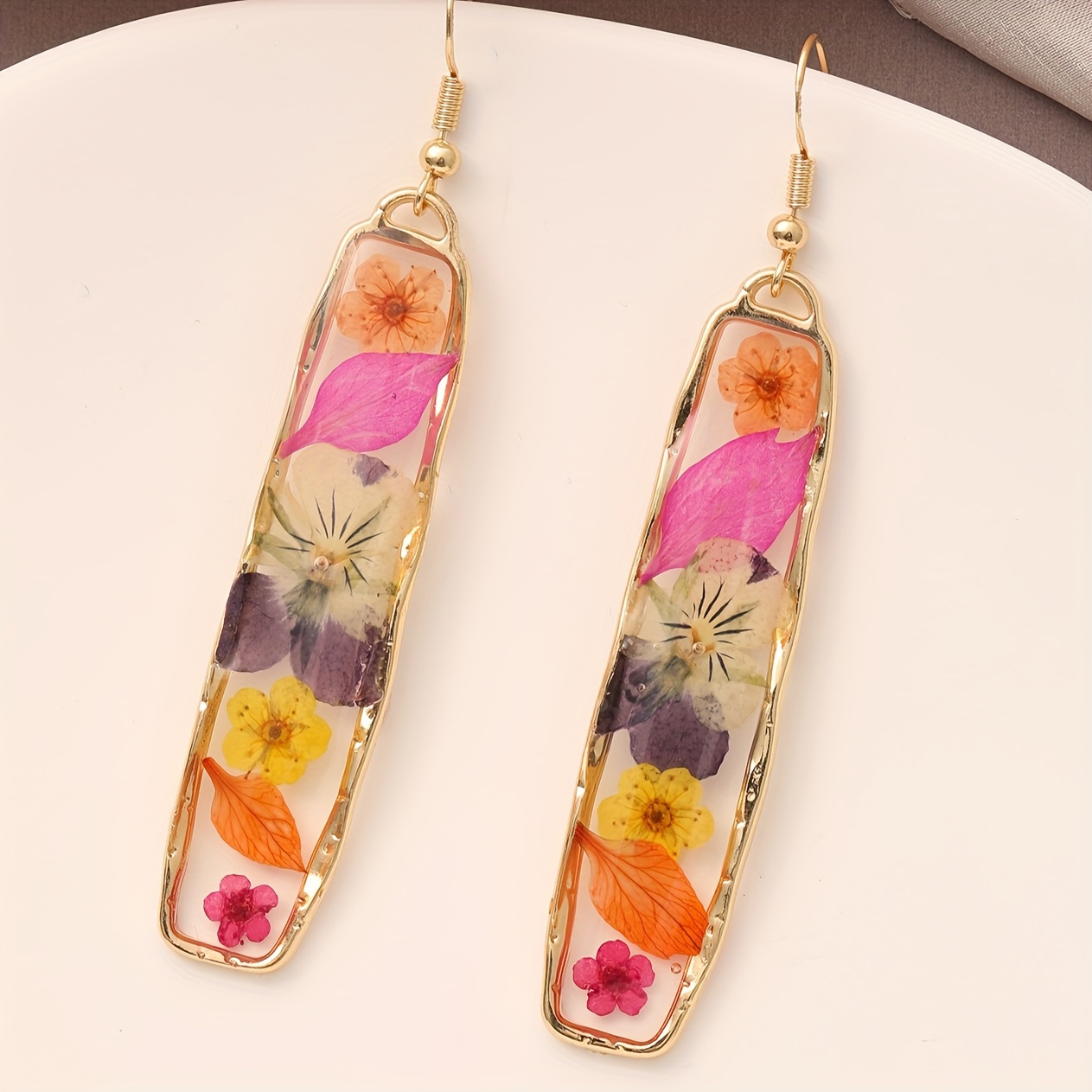 

Vintage-inspired Long Dried Flower Drop Earrings For Women - Zinc Alloy With Copper Posts, Perfect For Everyday Wear & Special Occasions