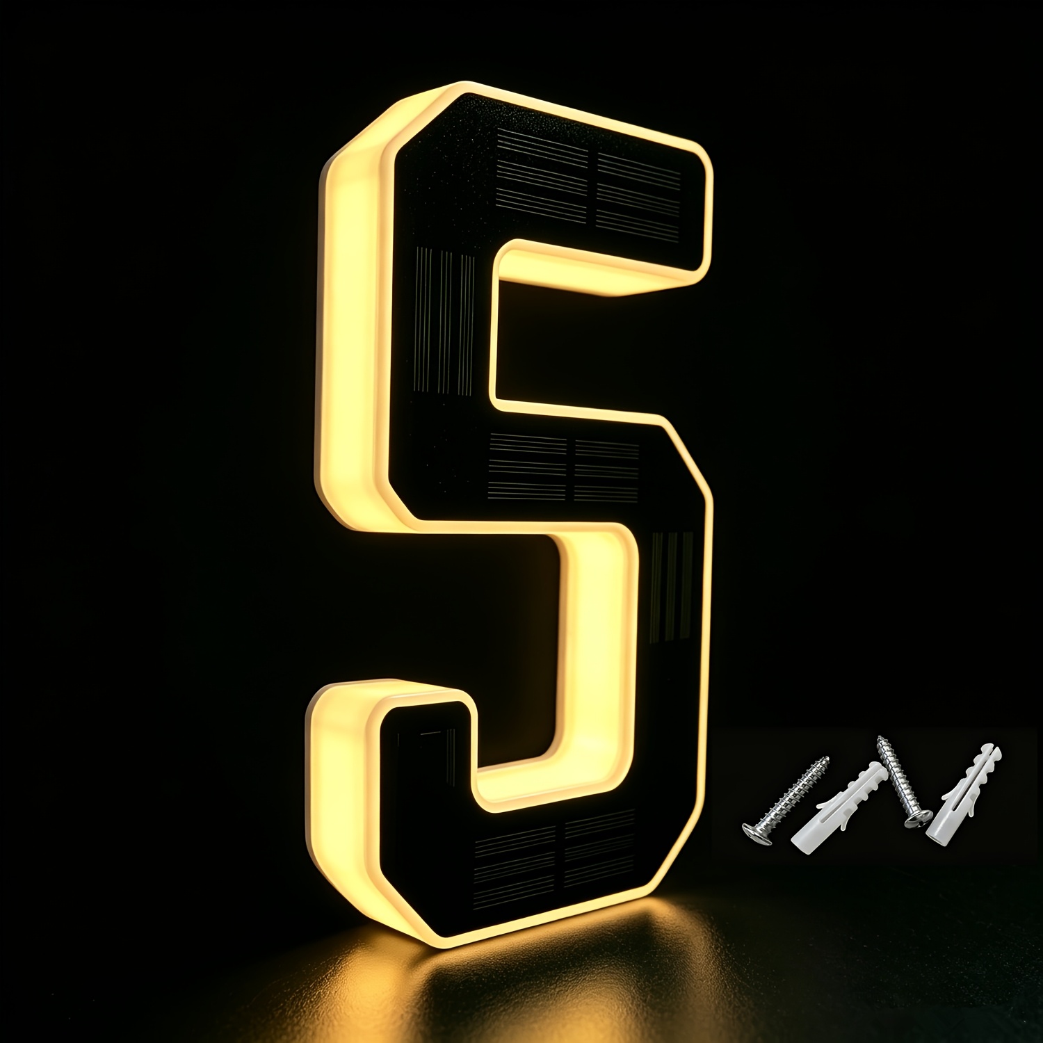TEMU 9.13 Inch Light Sensor Solar Number Sign, Waterproof Illuminated Address Letters, Auto Outdoor Lighted House Plaque For Home Pillar Front Door