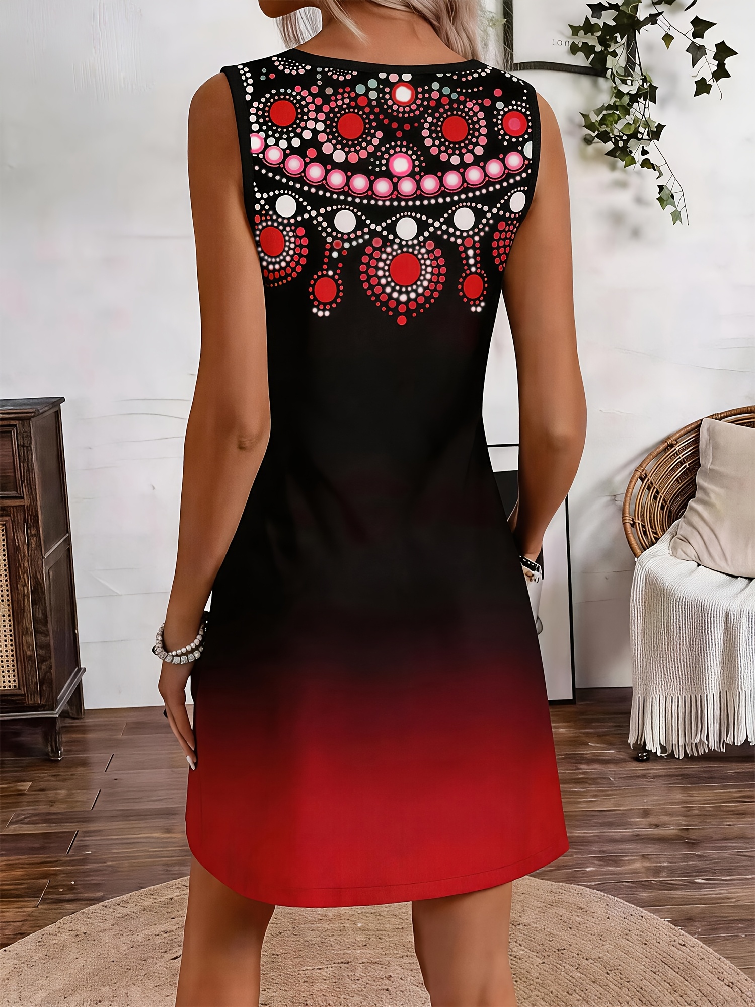 bohemian bodycon dress Chic YC Women's Sun Print Lace Trim Bell Sleeve Mini Dress V-Neck Summer Boho Bodycon Dress Multicolor / S