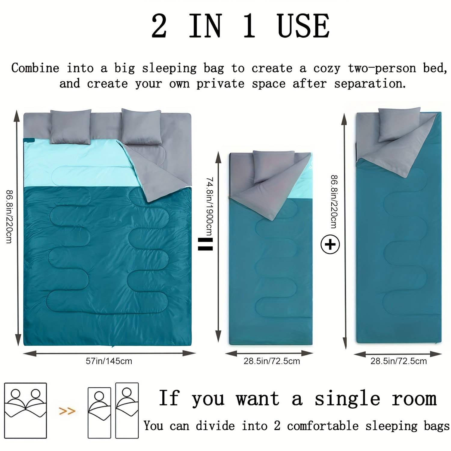TEMU Xl Queen Double Sleeping Bag With Pillow - , For Camping, Hiking, Backpacking - Polyester, Synthetic Fiber Insulation