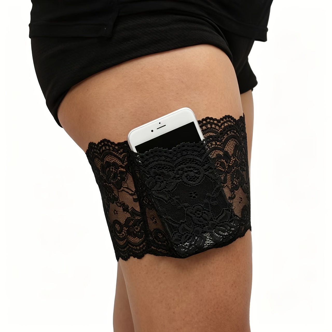 TEMU 1pc/non 1 Pair Lace Stockings Cover Anti-slip Thigh Phone Pouch Stocking Cover With Pocket Thigh Anti-friction Leg Cover Card Bag Garter Belt