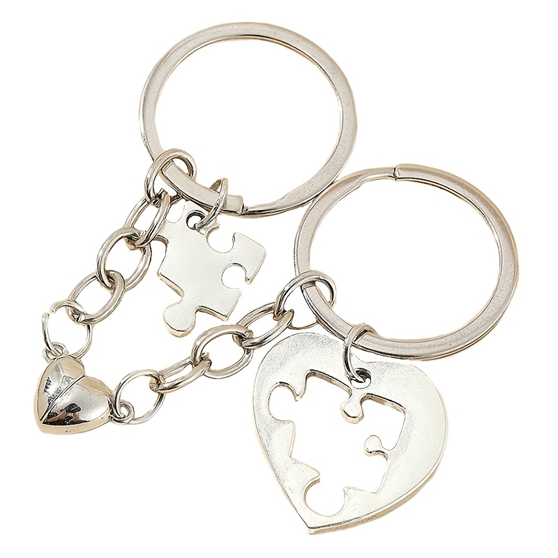 Valentine'S Day Heart Puzzle Cartoon Pattern Keychain Alloy Magnetic  Couple Keyring with Split Ring Closure, Ideal for