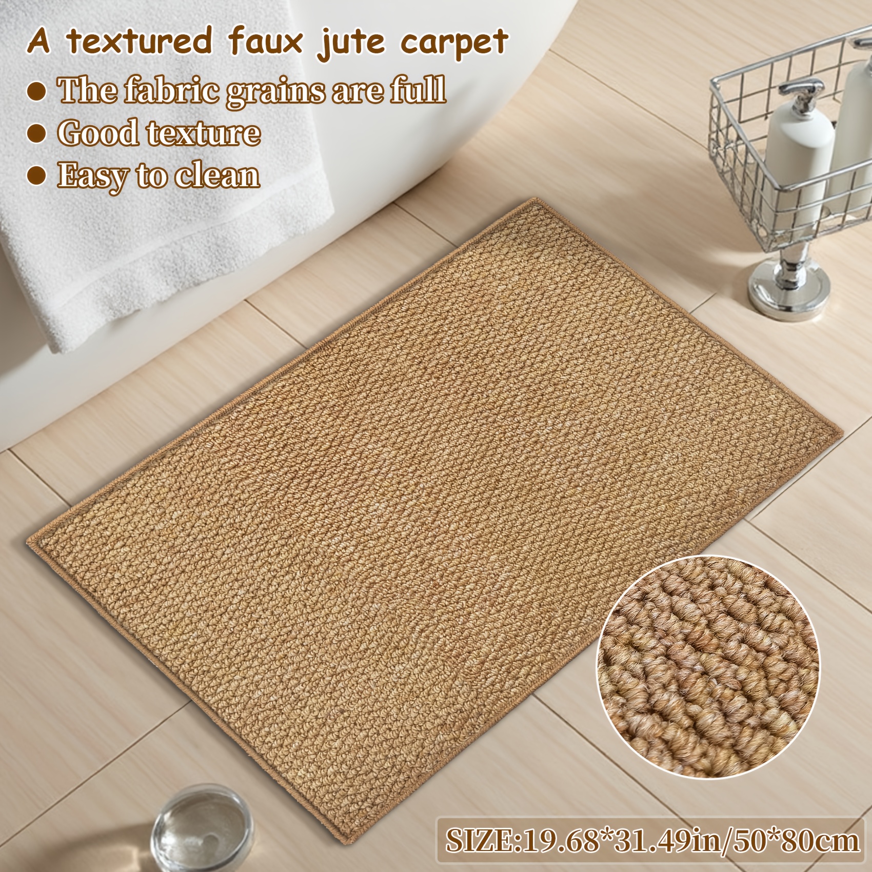 TEMU 1pc Jute-like Fabric Bathroom Mat | Brown Textured Fabric Premium Interpretation Of - Aesthetic Bathroom Rug And Luxurious Textured Toilet