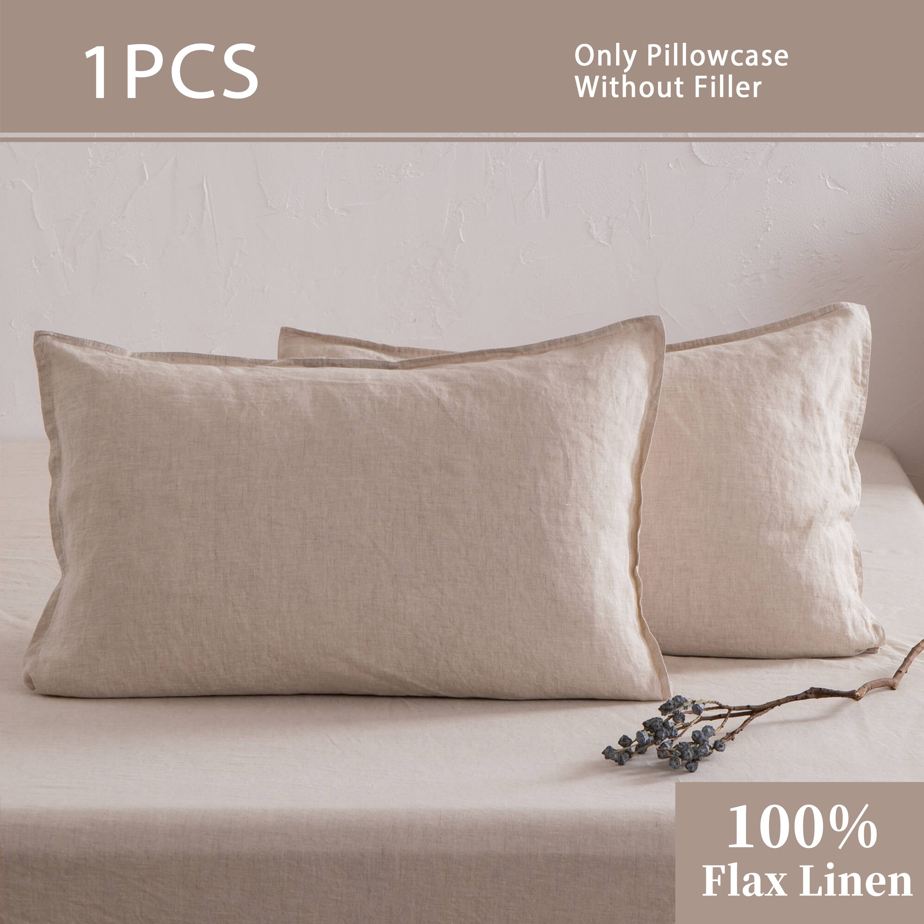 

1pc 100% Flax Linen Pillowcase, Breathable Soft Linen Pillow Sham, Cooling Neutral Bedding Farmhouse For All Season, No Filler