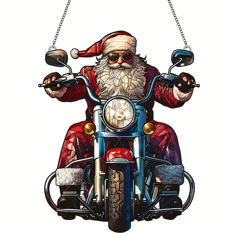 

Christmas Santa On Motorcycle Suncatcher, 8" X 6.3" - Acrylic Window Hanging Decor, Wall Art, Christmas Gift, Indoor Decoration For , Bedroom, Holiday Themed Party