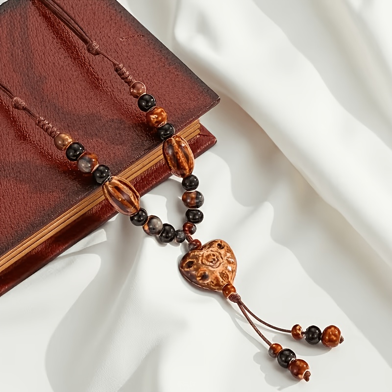 Women's Bohemian Adjustable Ceramic Heart Pendant Necklace