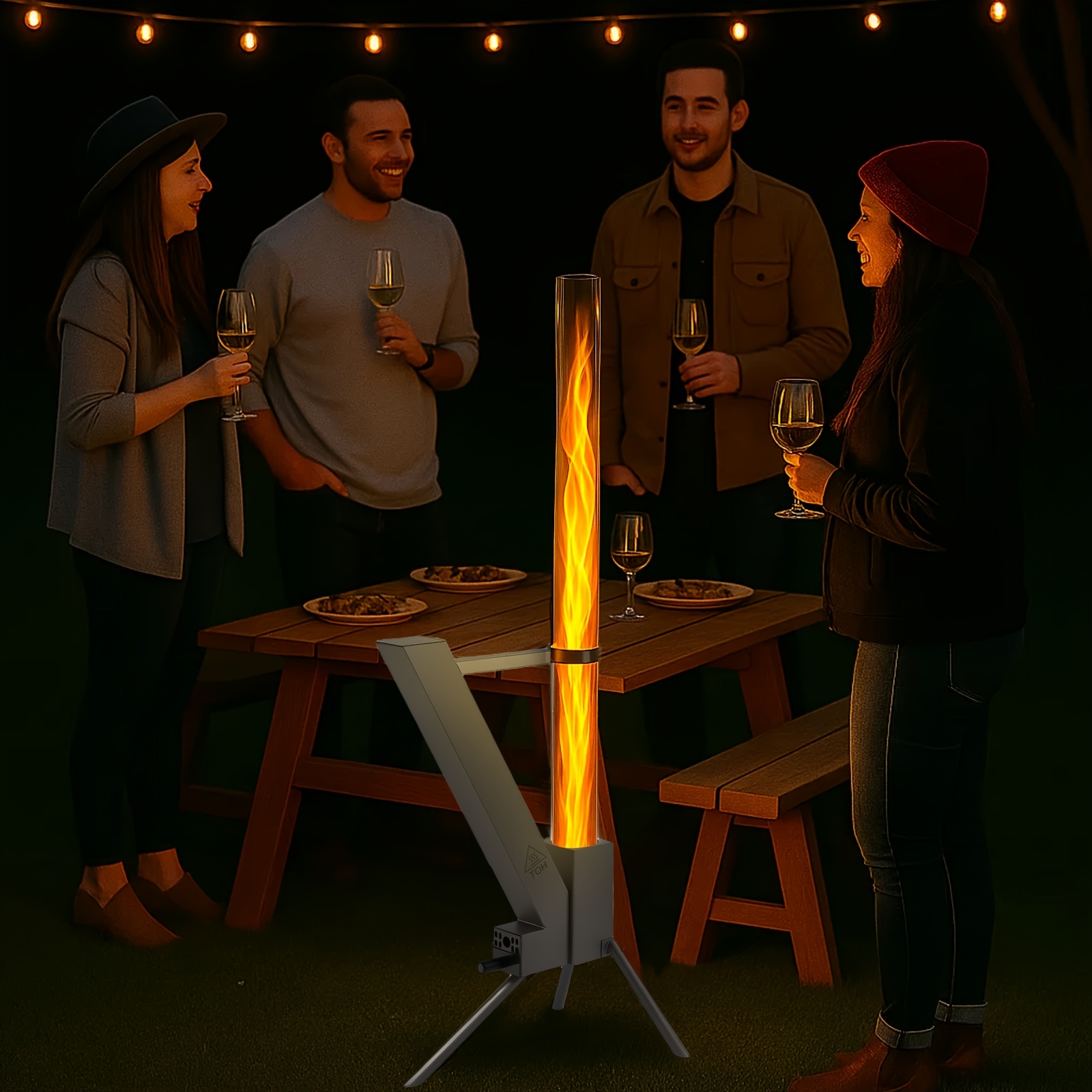 Image of Stainless Steel Decor Fire Tube, Outdoor Fire Column, Pellet Torch Fire Tube, Decorative Patio Stove, Rocket Stove For Camping, Garden, Patio