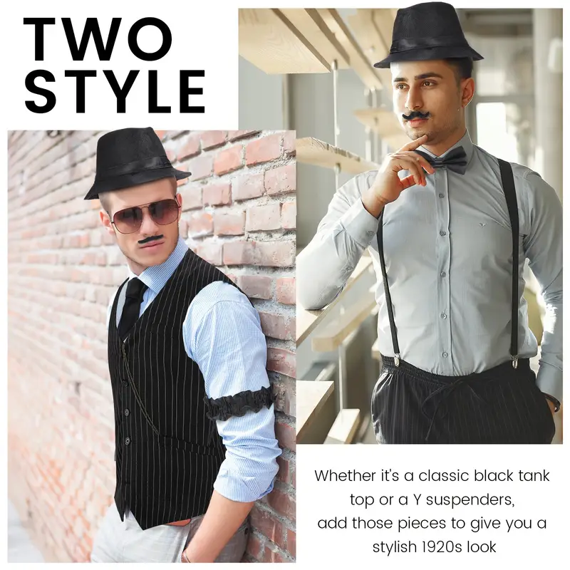 1920 fashion mens fancy dress Amazon.com: Hercicy 1920s Mens Costume Set, Gangster Vest Hat Suspenders Vintage Pocket Watch Halloween Cosplay Accessories(Medium,Beige) : Clothing, Shoes & Jewelry