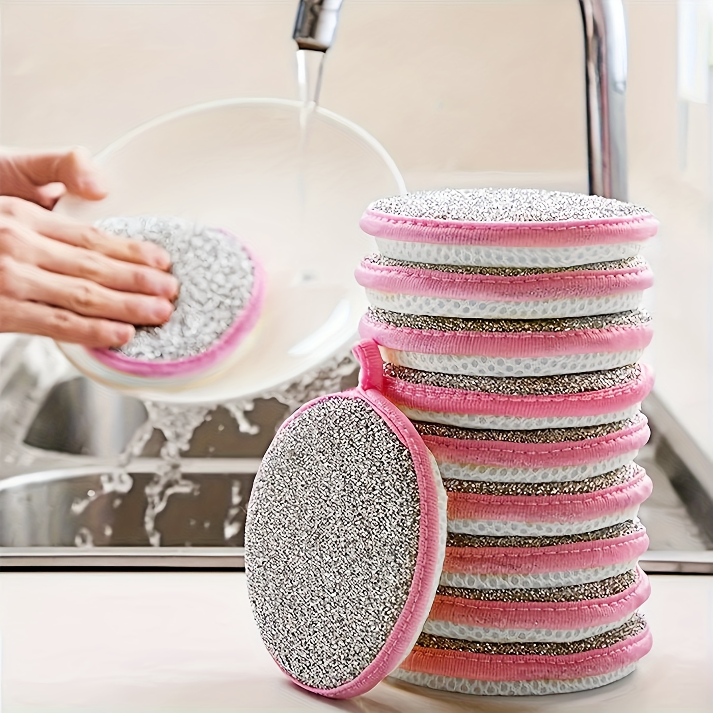 

8/10/12pcs, Kitchen Dishwashing Sponge, Does Not Hurt Pot Brush Pot Artifact, Household Double-sided Cleaning Sponge Wipe, Scouring Pad, Kitchen Scrub Sponge, Cleaning Supplies, Cleaning Tool