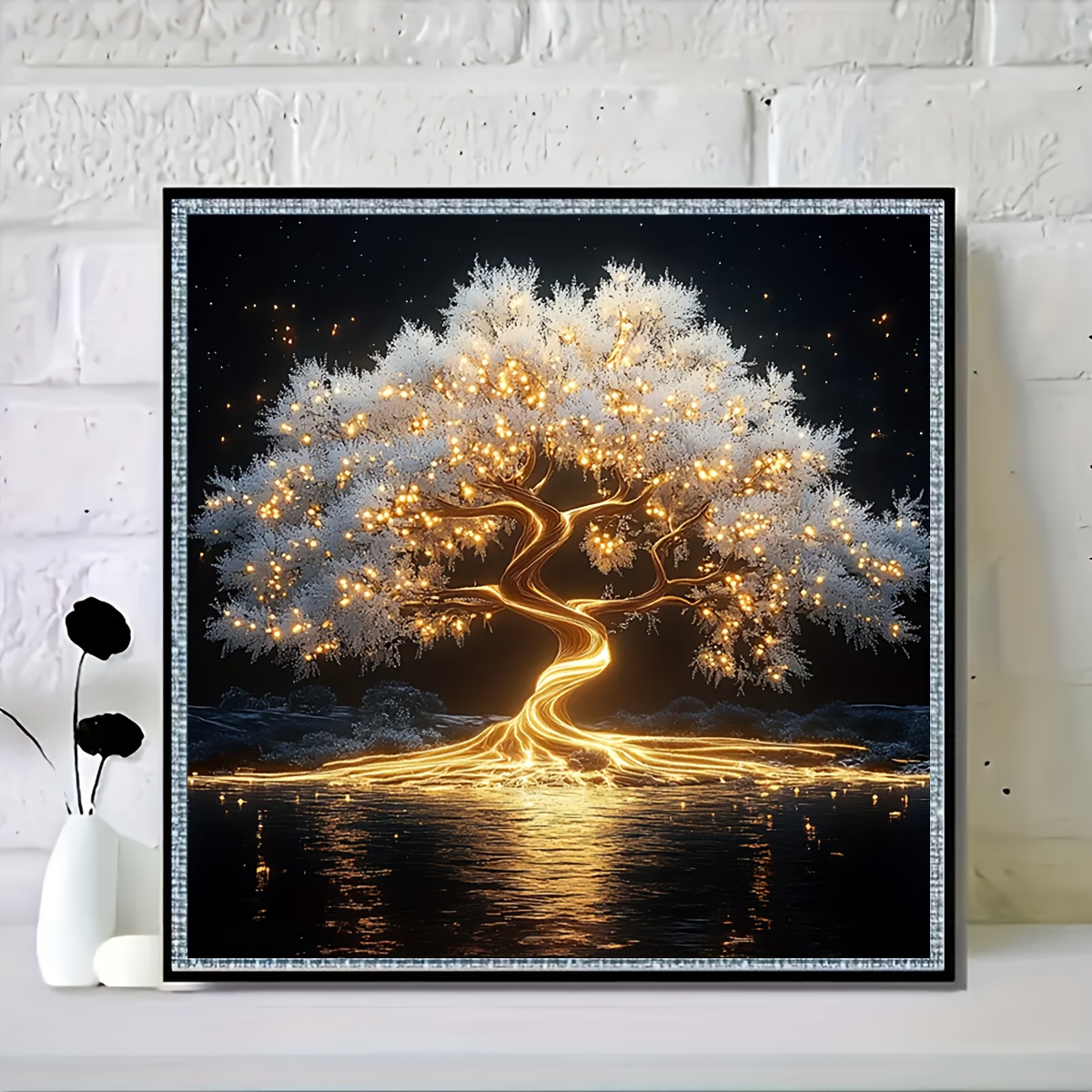Image of 1pc 15.7*15.7 Inch 5d Diy Diamond Painting, Luminous Tree Of Life, , Diamond Painting Kit, Decor