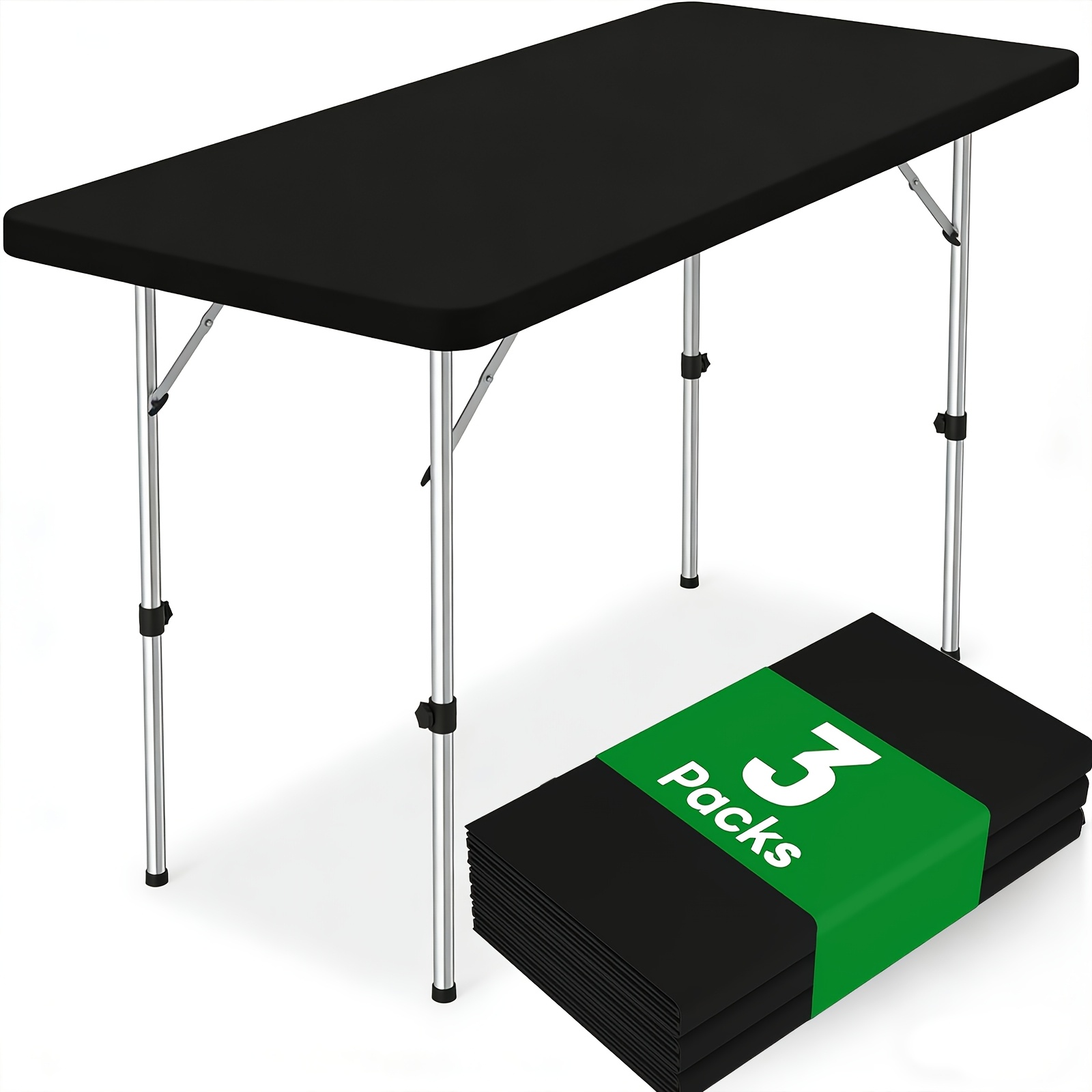 TEMU Elastic Table Cloth For Rectangle Table, 3 Pack Black Tablecloths, For Party, Buffet, Picnic, Dining
