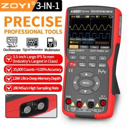 digital oscilloscope multimeter 3 in 1 50mhz dual channel with generator portable handheld electrical tester true rms 25000