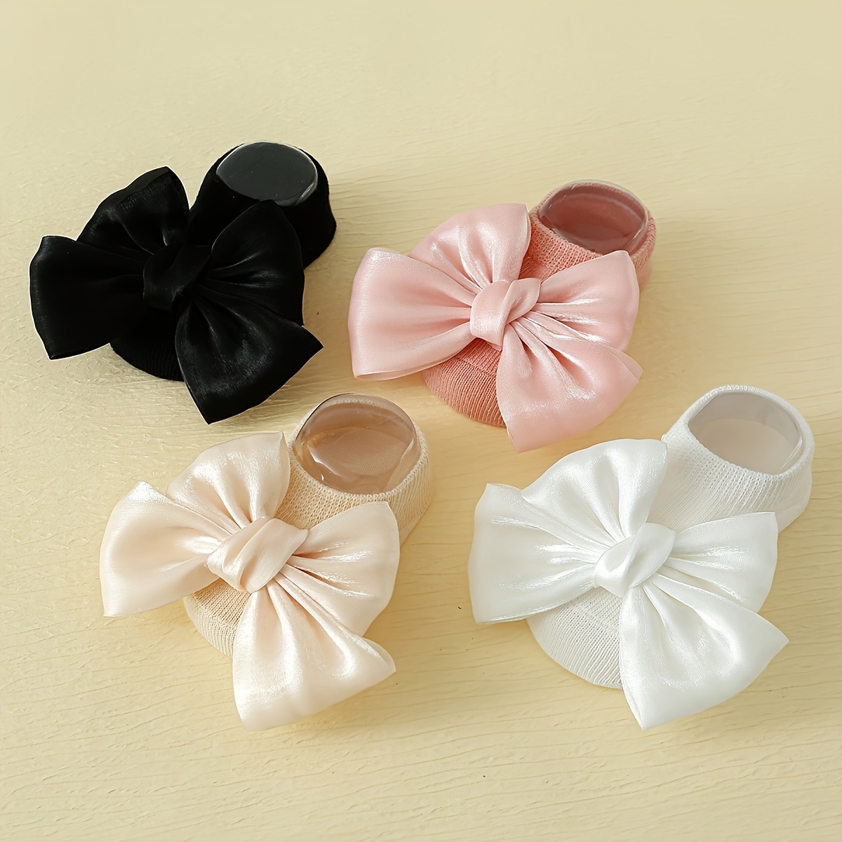 Image of 4-pair/2-pair Bow- Socks, Dotted Adhesive Non-slip Socks, Children's Fashion Ankle Socks, Suitable For