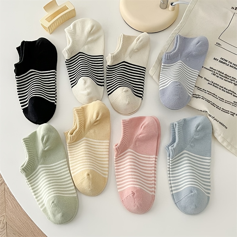 TEMU 6-pair Pack Assorted Women's Socks, Striped Simple And Versatile Combo Socks