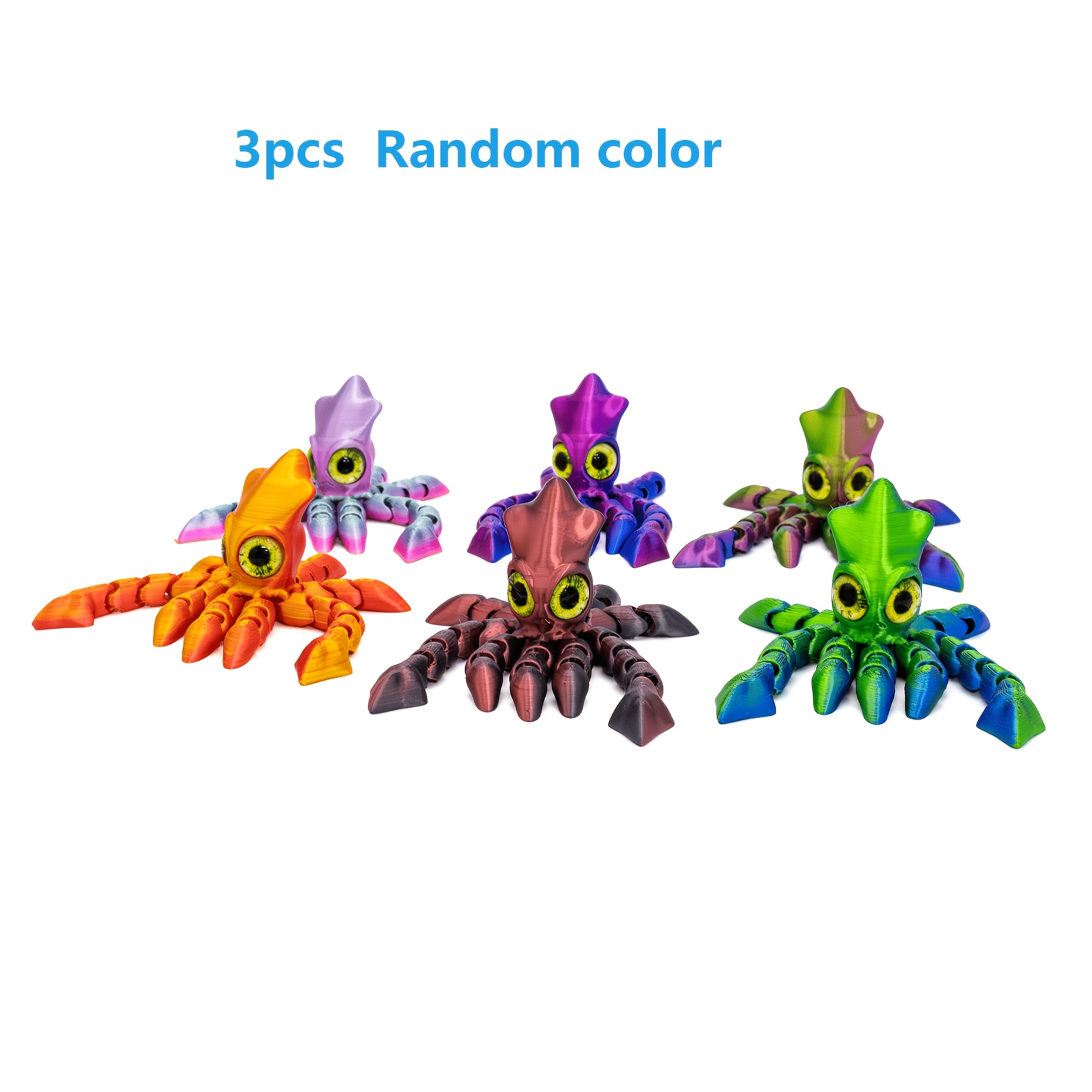 TEMU 3pcs Set, Random Colors, And Weird Little Squid, Endlessly Squeezable Deep-sea Octopus, Assorted Poseable Squid 3d Printed Ornament