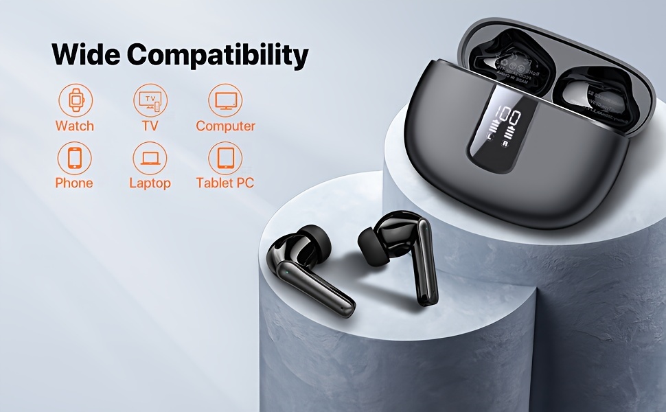 [V5.3 Bluetooth Earbuds] Bluetooth Ear Buds V5.3 with LED Display | 40H Playtime, HiFi Stereo Sound, In-Ear Earphones with Microphone for Android iOS (Black)