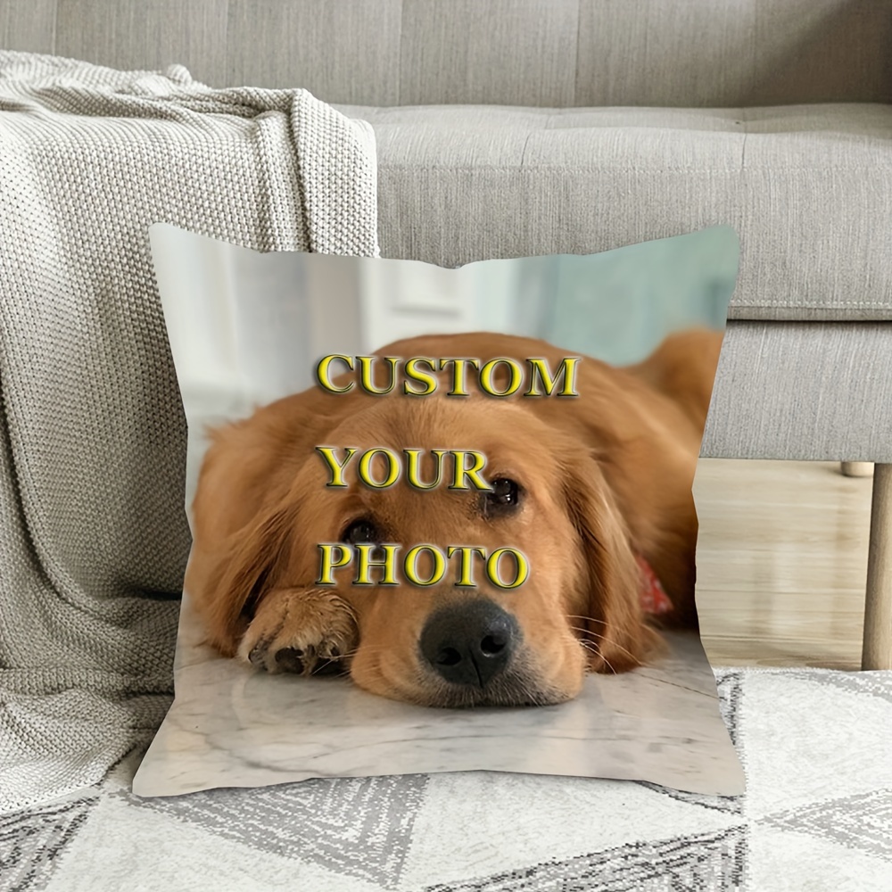 

Customize Your Favorites: Personalized Full Picture Short Plush Throw Pillow Cover, 18x18 Inch, Golden Retriever Design, Suitable For Pet Photos And Landscapes, No Pillow Core Included