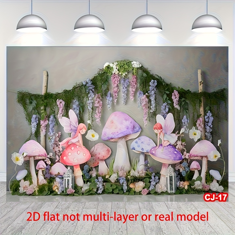 TEMU Toile de fond 2D plate, 1 pièce, Forêt Enchantée avec Violet et Jardin pour Photoshoots, Accessoires de Fête d'Anniversaire et Smash Cake,