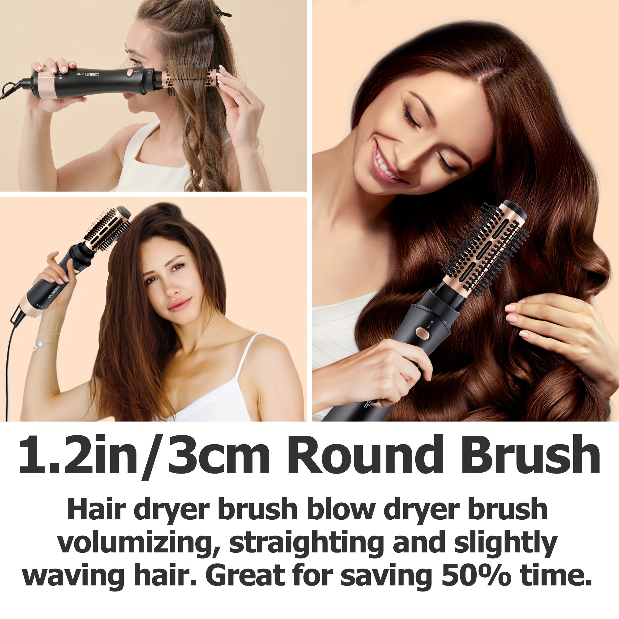 

Hot-air Blow Hair Dryer Brush - One-step Blowout Hot Drying Stying, Volumizer Brushes For All Short Hair Types, Negative Ion Ceramic Round Barrel Styler Brush Smooth Frizz-free (1.2 Inch)