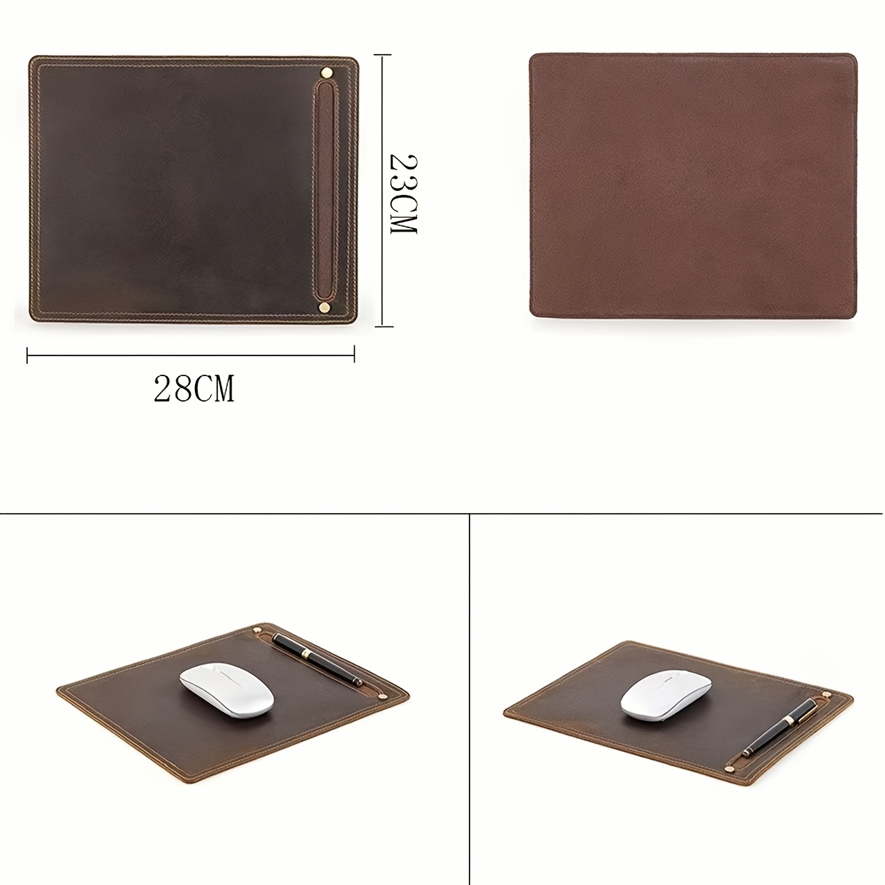 Handcrafted Top-grain Cowhide Mouse Pad - 27.94x22.86 cm Non-slip Genuine Dermis Office Mat with Pen Slot, Ergonomically Designed Computer Accessory Suitable for Office and Study Environments.