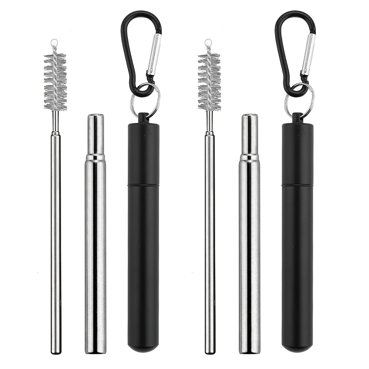Image of 2 Pack Reusable Stainless Steel Straws, 2 Metal Reusable Straws With 2 Aluminum Cases, 2 Cleaning Brushes, And 2 Keychains, Essentials For Travel Or Cruise Ship