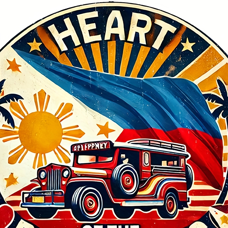 

Vintage Filipino Heart Aluminum Round Sign - Rustic Home Decor For Laundry, Living Room, Patio, Bar, Kitchen, Dining, Party, Garden - Metal , Room Decor