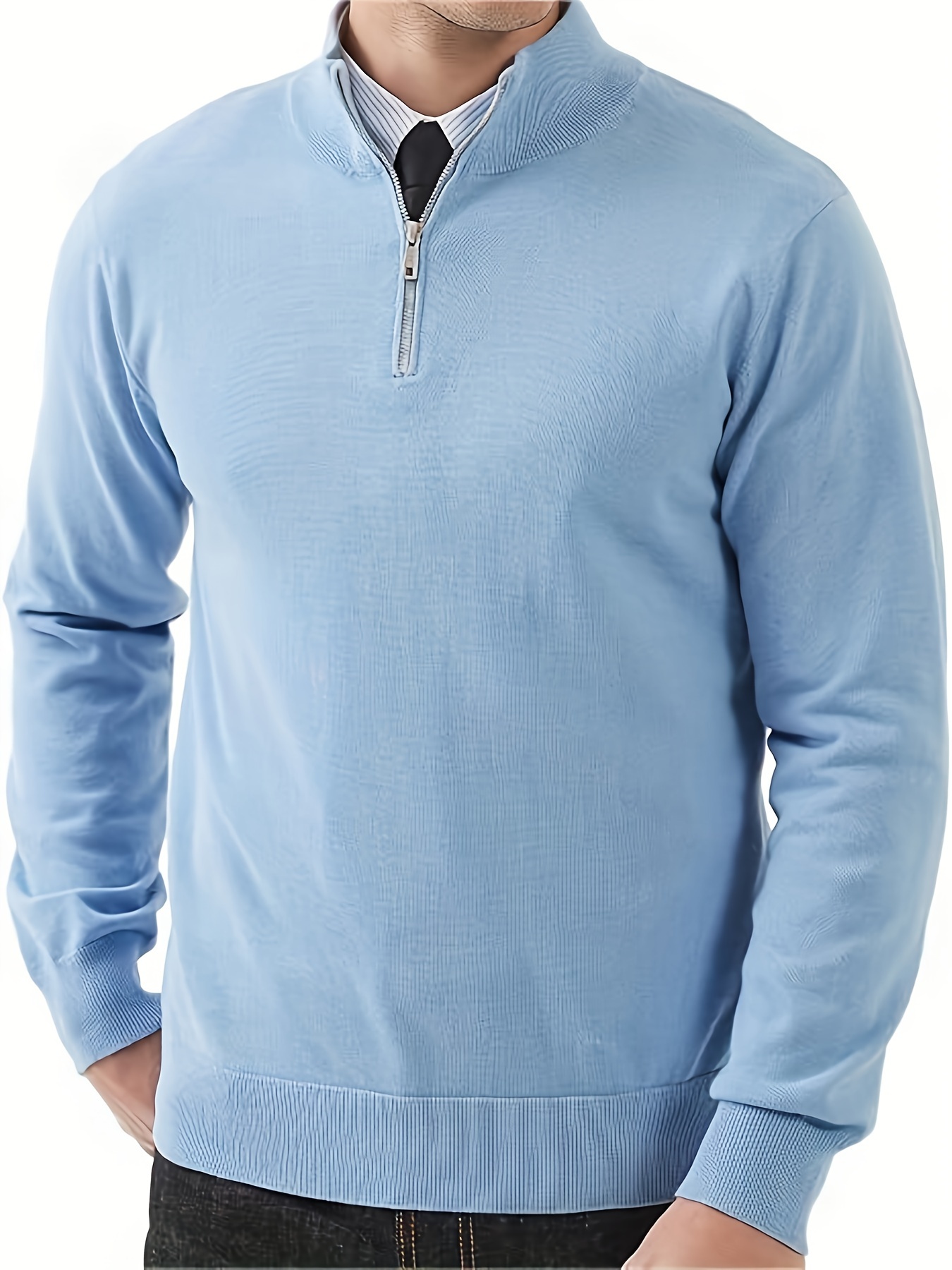 mens casual knit half zip sweater stand collar medium - Temu South