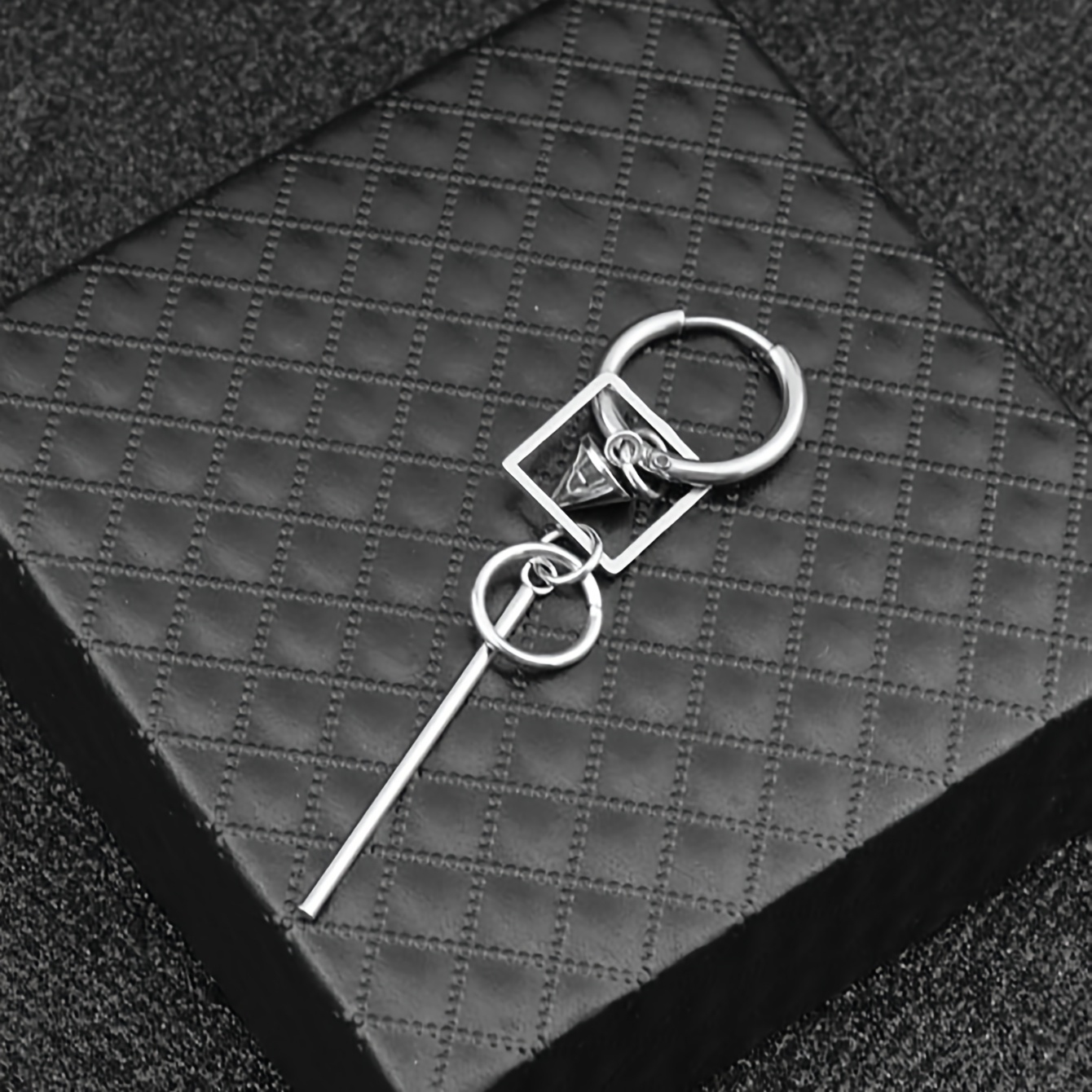 TEMU A Long Tassel Earring For Men Featuring A Geometric Pattern With A Stainless Steel Rivet Pendant, Without Battery