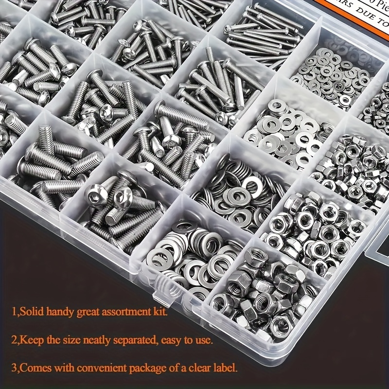 Kit de 600 piezas de herrajes de acero inoxidable - Tornillos, tuercas y arandelas con cabeza de botón, tamaños M2, M3, M4, M5