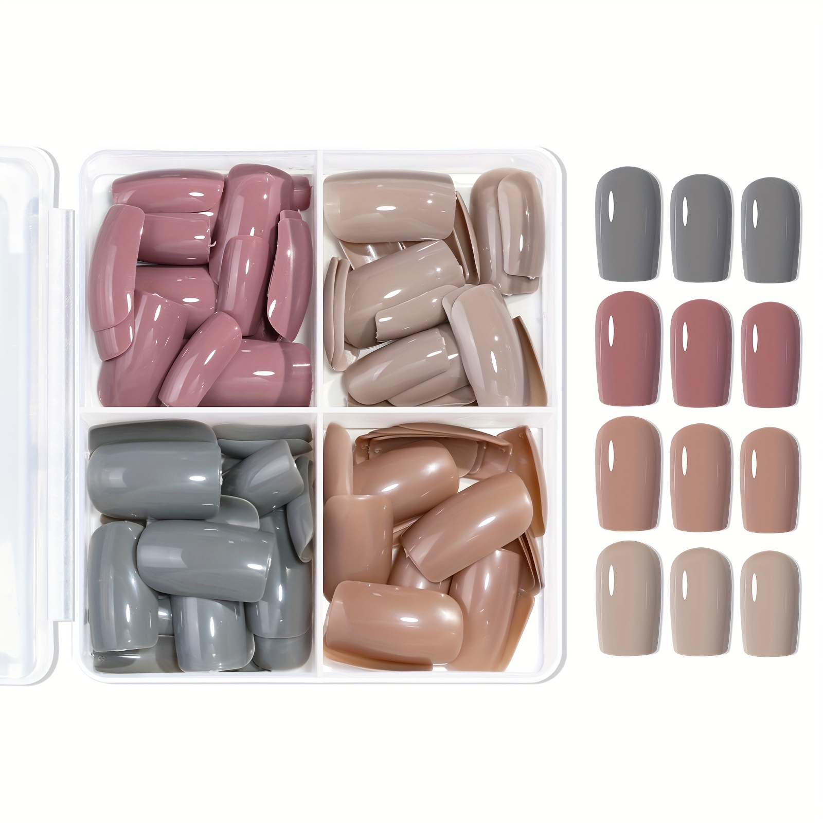 96pcs Glossy Nude Square Nail Tips Handmade Special Wearable Nail Finished Removable False Nail Stickers