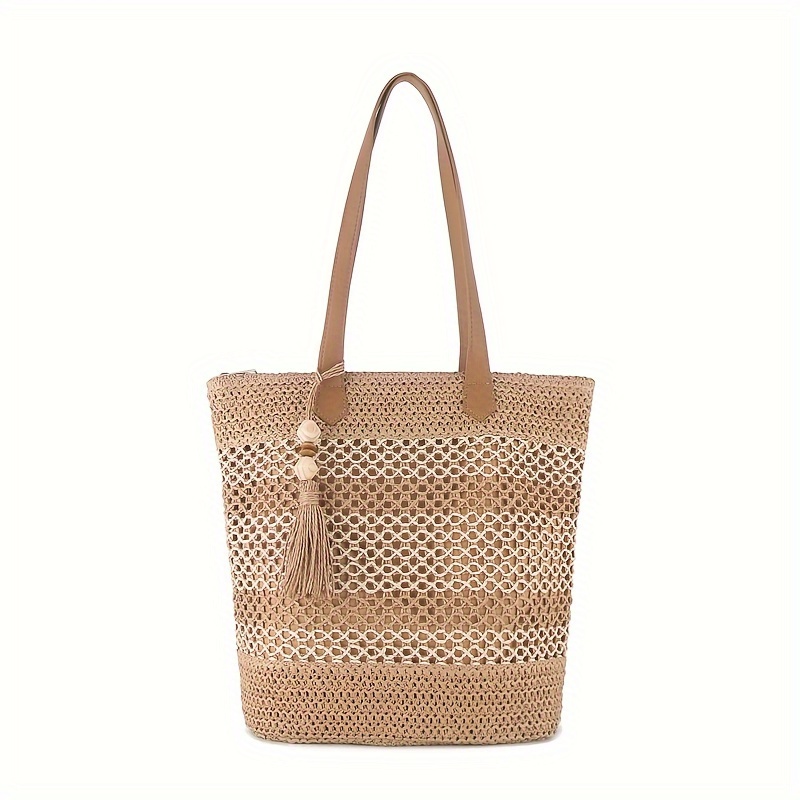 

Handwoven Straw Shoulder Bag With Tassel, Lightweight And Breathable, Perfect For Summer Beach Or Vacation