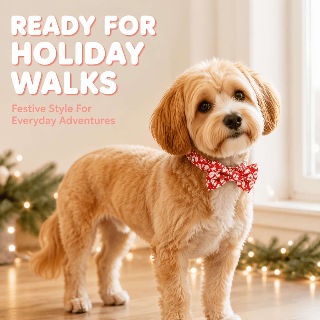 Holiday Season Themed Adjustable Soft Polyester Puppy Collar Set