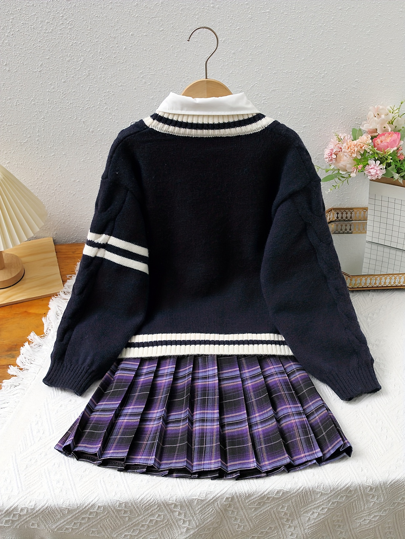 3pcs girls casual autumn set navy sweater Temu Philippines