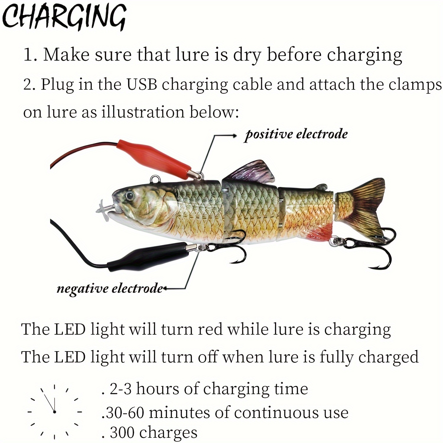 Joliano Robotic Swimming Lure Auto Electric Lure USB Rechargeable Swimbait  Multi Jointed Segment Fishing Lure LED Light 