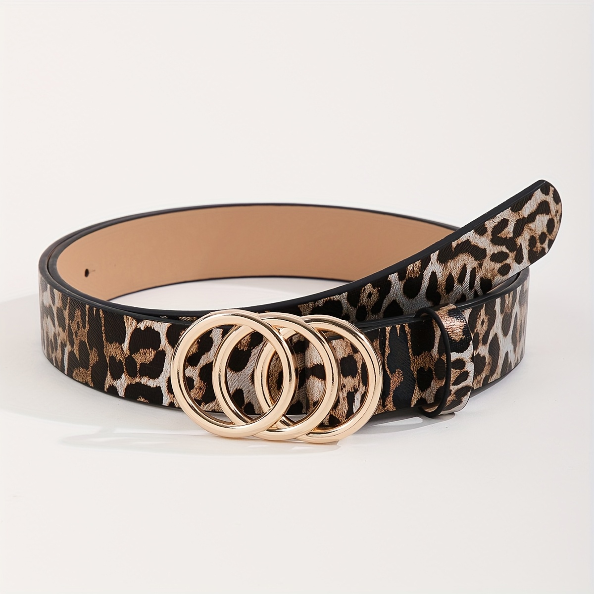 3 4pcs three ring leopard print black pu belt - Temu Mauritius display picture 3