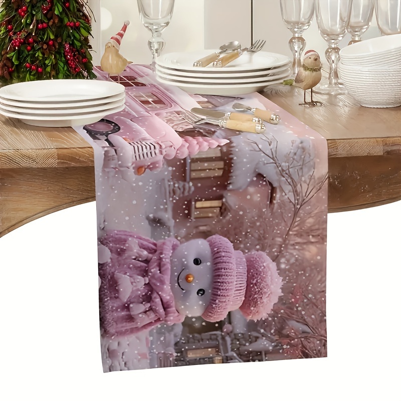 

1pc Christmas Snowman Table , 100% Rectangular Table Decor, Decoration, - Accessory, Embellishment For Dining Supplies